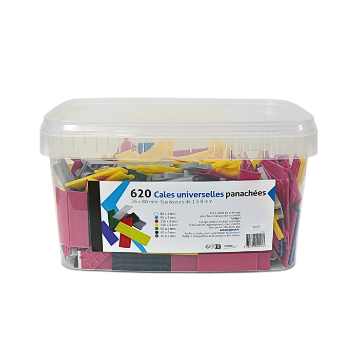 Seau de 120 cales crantées 50x9 - 35x10 - 25x15 - 10x24 mm Seau de 120 cales crantées 50x9 - 35x10 - 25x15 - 10x24 mm