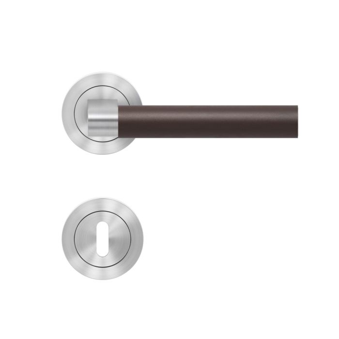 Poignée MADEIRA BER45Q LD BB 71 clé L Inox satiné/cuir marron foncé Poignée MADEIRA BER45Q LD BB 71 clé L Inox satiné/cuir marron foncé